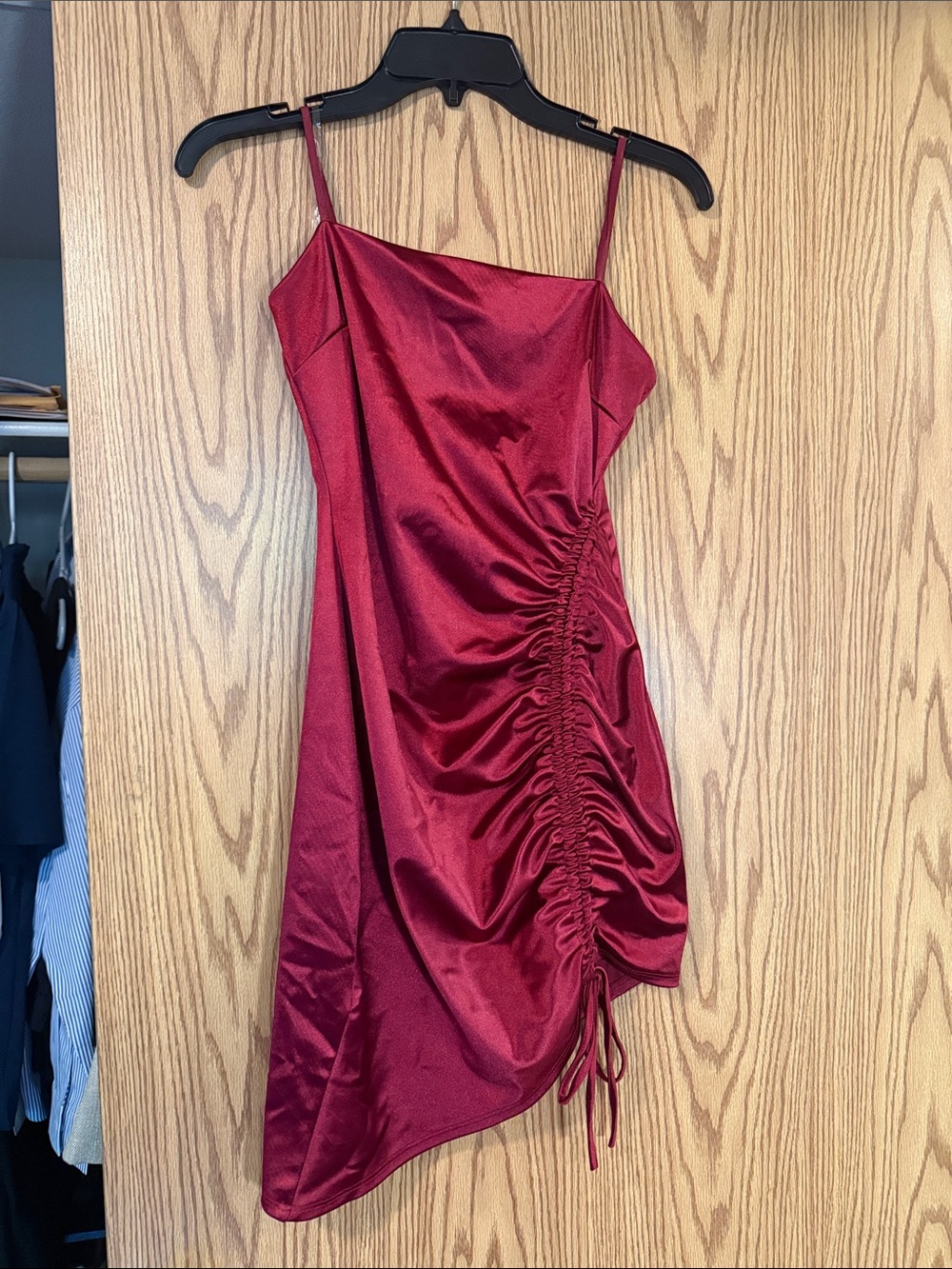 Elegant Ruched Satin Mini Dress in Red